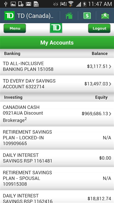 Transfer money between your accounts in just a few steps in the Manulife Bank. . Td bank account screenshot